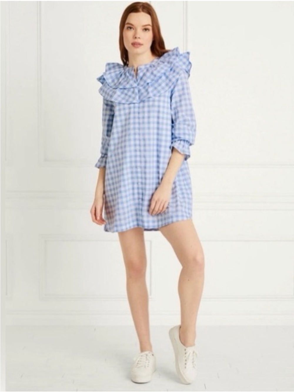 Hill House The Colette Dress Blue Jacquard Check Size Large NWT